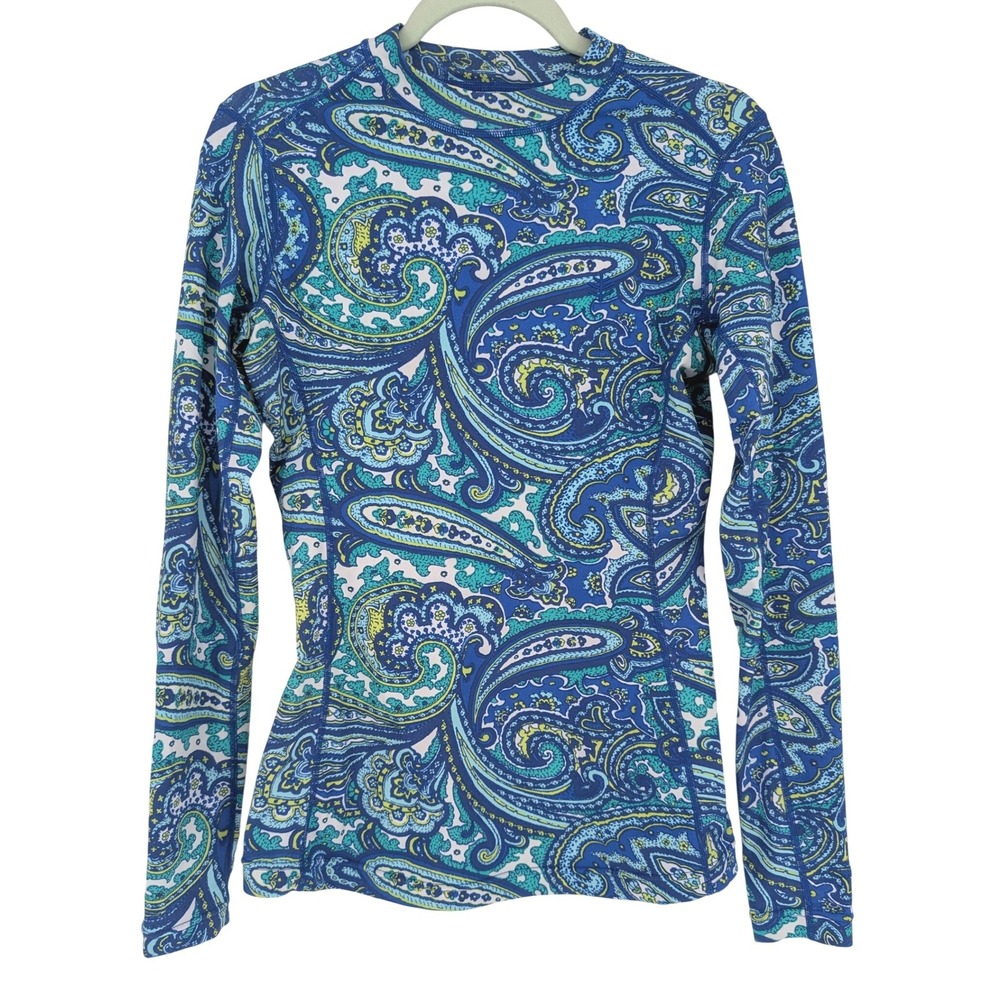 Coolibar Rash Guard Women S Blue Paisley UPF 50+ Long Sleeve Sun Shirt Resort